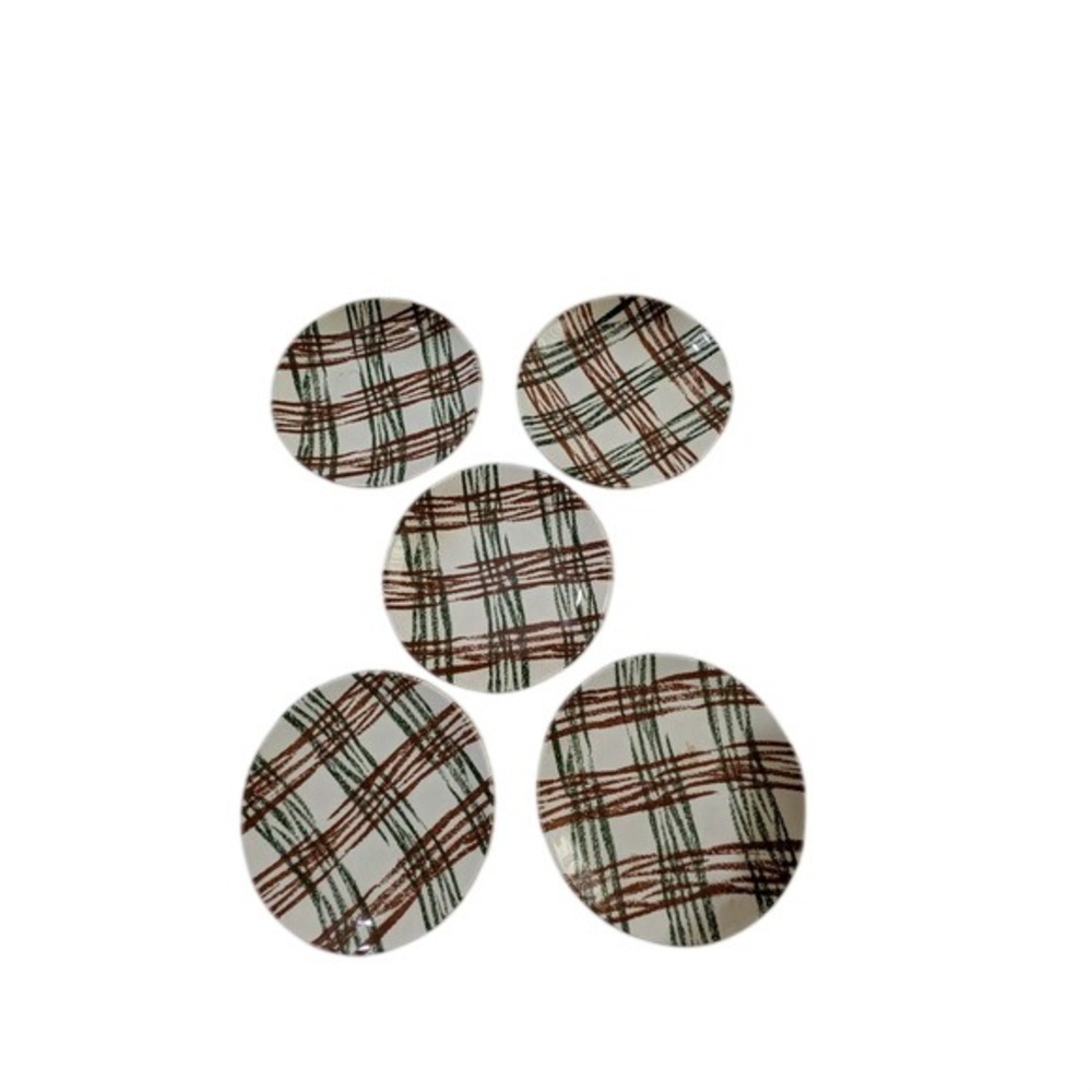 Oxford China Annie Laurie Plaid Bread Butter Plates Set of 5 Green Brown MCM